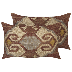 Beliani Set of 2 Scatter Cushions Multicolour Jute Cotton 30 x 50 cm Geometric Pattern Handmade Removable Cover with Filling Material:Jute Size:50x10x30