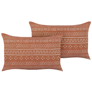 Beliani Set of 2 Decorative Cushions Orange Cotton 35 x 55 cm Geometric Pattern Block Printed Boho Decor Accessories Material:Cotton Size:35x10x55