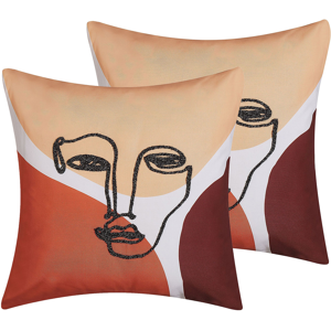 Beliani Set of 2 Throw Cushions Multicolour Face Motif 45 x 45 cm Decorative Pillow Home Accessory Material:Polyester Size:45x6x45