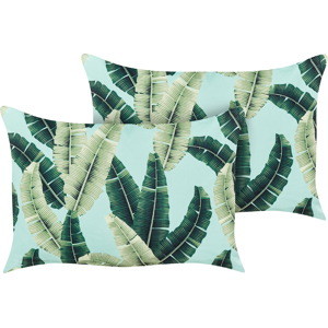 Beliani Set of 2 Garden Cushions Green Polyester 40 x 60 cm Rectangular Leaf Pattern Motif Modern Design Throw Scatter Pillow Material:Polyester Size:60x10x40