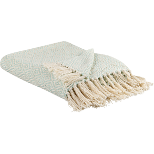 Beliani Blanket Green and Beige Cotton 125 x 150 cm Bed Throw Boho Living Room Bedroom Material:Cotton Size:x0.5x125