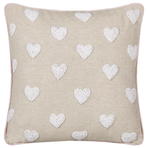 Beliani Scatter Cushion Beige Cotton 45 x 45 cm Throw Pillow Embroidered Hearts Pattern Material:Cotton Size:45x8x45