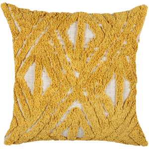 Beliani Scatter Cushion Yellow Cotton 45 x 45 cm Geometric Pattern Slub Tufted Embroidered Removable Covers with Filling Boho Style Material:Cotton Size:45x10x45