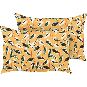 Beliani Set of 2 Garden Cushions Multicolour Polyester 40 x 60 cm Rectangular Leaf Pattern Motif Modern Design Throw Scatter Pillow Material:Polyester Size:60x10x40