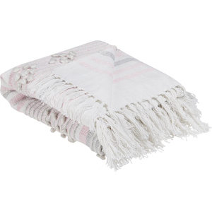 Beliani Blanket Pink 120 x 150 cm Bed Throw Boho Material:Acrylic Size:x1x125