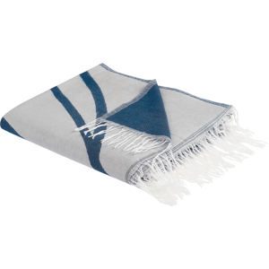 Beliani Blanket Blue and White Acrylic Polyester 130 x 170 cm Abstract Pattern Tassels Modern Style Living Room Bedroom Accent Piece Material:Polyester Size:x0.3x130