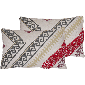 Beliani Set of 2 Scatter Cushions Multicolour Cotton 30 x 50 cm Geometric Pattern Handwoven Removable Covers with Filling Boho Style Material:Cotton Size:50x10x30