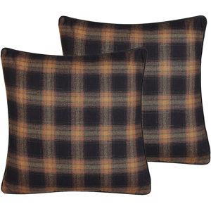 Beliani Set of 2 Decorative Cushions Multicolour 45 x 45 cm Chequered Pattern Throw Pillow Home Soft Accessory Material:Polyester Size:45x6x45