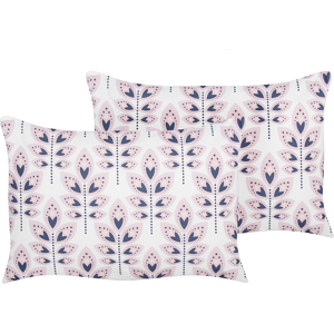 Beliani Set of 2 Garden Cushions Beige Polyester 40 x 60 cm Rectangular Leaf Pattern Motif Modern Design Throw Scatter Pillow Material:Polyester Size:40x7x60