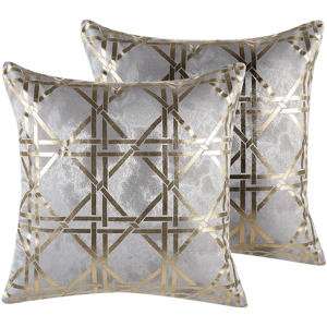 Beliani Set of 2 Decorative Cushions Grey Diamond Geometric Pattern 45 x 45 cm Foil Print Glamour Decor Accessories Material:Polyester Size:45x12x45