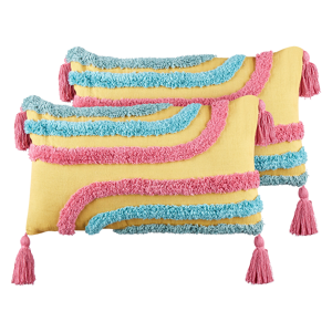 Beliani Set of 2 Decorative Cushions Multicolour Cotton 30 x 50 cm with Tassels Rectangular Modern Pillow Boho Decor Accessories Material:Cotton Size:30x4x50