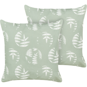 Beliani Set of 2 Garden Cushions Green Polyester 45 x 45 cm Leaf Pattern Motif Modern Design Throw Scatter Pillow Material:Polyester Size:45x10x45