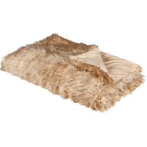 Beliani Bedspread Light Brown Soft Fabric 150 x 200 cm Faux Fur Blanket Material:Acrylic Size:x2x150