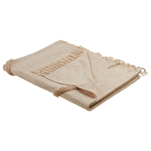 Beliani Blanket Beige Cotton 130 x 180 cm Bed Throw Boho  Material:Cotton Size:x1x130
