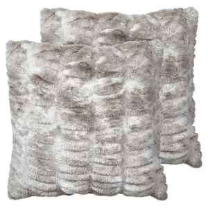 Beliani Set of 2 Throw Pillows Grey Faux Fur 45 x 45 cm Soft Fluffy Scatter Cushions Material:Faux Fur Size:45x14x45