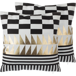 Beliani Set of 2 Decorative Cushions Black and White Cotton Geometric Pattern 45 x 45 cm Glamour Material:Cotton Size:45x12x45