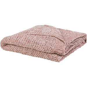 Beliani Blanket Throw Pink Chenille Knitted 150 x 200 cm Bedroom Living Room Soft Plushy Material:Polyester Size:x1x150