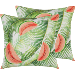 Beliani Garden Cushions Green Multicolour Polyester Square 45 cm Thick Filling Outdoor Scatter Pillow Modern Floral Motif Material:Polyester Size:45x12x45