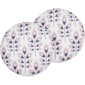 Beliani Set of 2 Garden Cushions Beige Polyester ⌀ 40 cm Round Leaf Pattern Motif Modern Design Throw Scatter Pillow Material:Polyester Size:40x10x40