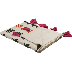 Beliani Blanket Multicolour Cotton 130 x 180 cm Handmade Embrioidery Bed Throw Cosy Floral Pattern with Tassels Material:Cotton Size:x1x130