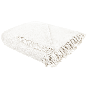 Beliani Blanket Off-white Throw 200 x 220 cm Hand Woven with Tassels Material:Acrylic Size:xx150