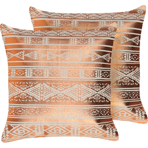 Beliani Set of 2 Decorative Cushions Copper Cotton 50 x 50 cm Geometric Pattern Foil Print Glamour Decor Accessories Material:Cotton Size:50x15x50