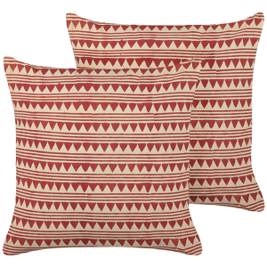 Beliani Set of 2 Scatter Cushions Red and Beige Cotton 45 x 45 cm Geometric Pattern Handmade Removable Cover with Filling Boho Style Material:Cotton Size:45x10x45
