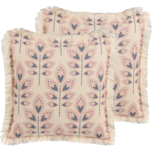 Beliani Set of 2 Decorative Cushions Beige Leaf Motif 60 x 60 cm Scatter Toss Pillow Print Minimalist Modern Decor Accessories Material:Polyester Size:60x4x60