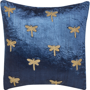 Beliani Decorative Cushion Navy Blue Velvet 45 x 45 cm Animal Pattern Dragonfly Motif Modern Glamour Living Room Bedroom Pillow Material:Velvet Size:45x9x45