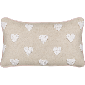 Beliani Scatter Cushion Beige Cotton 30 x 50 cm Throw Pillow Embroidered Hearts Pattern Material:Cotton Size:50x7x30