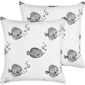 Beliani Set of 2 Scatter Cushions White Cotton 45 x 45 cm for Kids Throw Pillows Black Print Motif Removable Cases with Polyester Filling  Material:Cotton Size:45x4x45