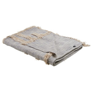 Beliani Blanket Grey and Beige Cotton 130 x 180 cm Handmade Embrioidery Bed Throw Cosy GeometricPattern with Tassels Material:Cotton Size:x1x130