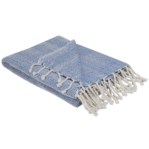 Beliani Blanket Blue Cotton 130 x 160 cm Bed Throw Boho Coastal Material:Cotton Size:x1x130