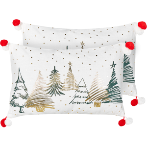 Beliani Set of 2 Scatter Cushions White 30 x 50 cm Christmas Tree Pattern Cotton Removable Covers Living Room Bedroom Material:Cotton Size:50x7x30