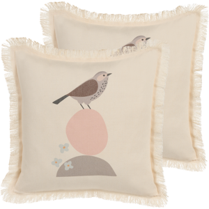 Beliani Set of 2 Decorative Cushions Beige Bird Motif 60 x 60 cm Scatter Toss Pillow Print Minimalist Modern Decor Accessories Material:Polyester Size:60x4x60