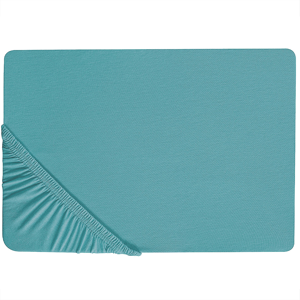 Beliani Fitted Sheet Turquoise Cotton 140 x 200 cm Solid Pattern Classic Elastic Edging Bedroom Material:Cotton Size:x25x140