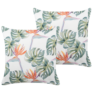 Beliani Set of 2 Garden Cushions Multicolour Polyester 45 x 45 cm Square Monstera Leaf Pattern Motif Modern Design Throw Scatter Pillow Material:Polyester Size:45x10x45
