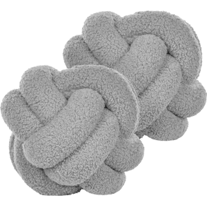 Beliani Set of 2 Decorative Cushions Grey Boucle Knot Pillow 19 x 19 cm Decor Accessories Material:Boucle Size:19x19x19