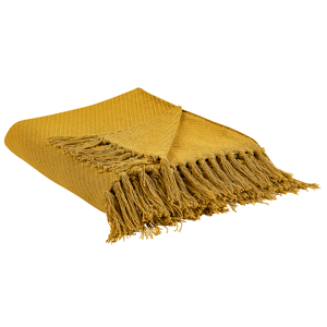 Beliani Blanket Mustard Cotton 125 x 150 cm Bed Throw Traditional Living Room Bedroom Material:Cotton Size:x0.5x125