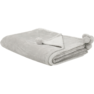 Beliani Blanket Grey Throw 150 x 200 with Pom Poms Soft Coverlet Material:Polyester Size:x2x150