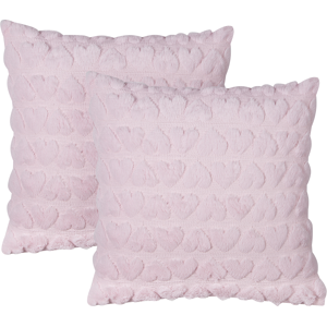 Beliani Set of 2 Scatter Cushions Pink Polyester Fabric Hearts Pattern 45 x 45 cm Pillows for Kids Material:Polyester Size:45x7x45