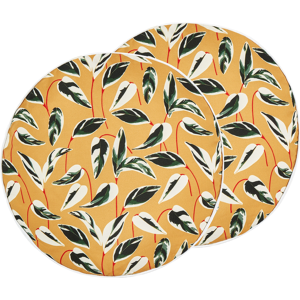 Beliani Set of 2 Garden Cushions Multicolour Polyester ⌀ 40 cm Round Leaf Pattern Motif Modern Design Throw Scatter Pillow Material:Polyester Size:40x10x40