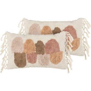 Beliani Set of 2 Tufted Scatter Cushions Multicolour Cotton 30 x 50 cm with Tassels Boho Style Decor Accessories Material:Cotton Size:50x12x30