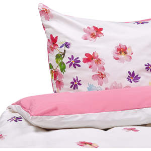 Beliani Duvet Cover and Pillowcase Set White and Pink 135 x 200 cm Cotton Flower Print Modern Bedroom Material:Cotton Size:xx