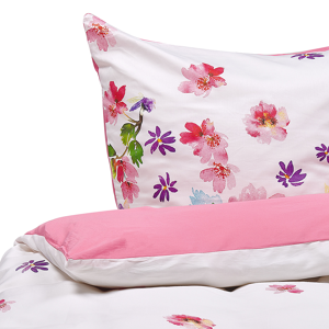 Beliani Duvet Cover and Pillowcase Set White and Pink 155 x 220 cm Cotton Flower Print Modern Bedroom Material:Cotton Size:xx