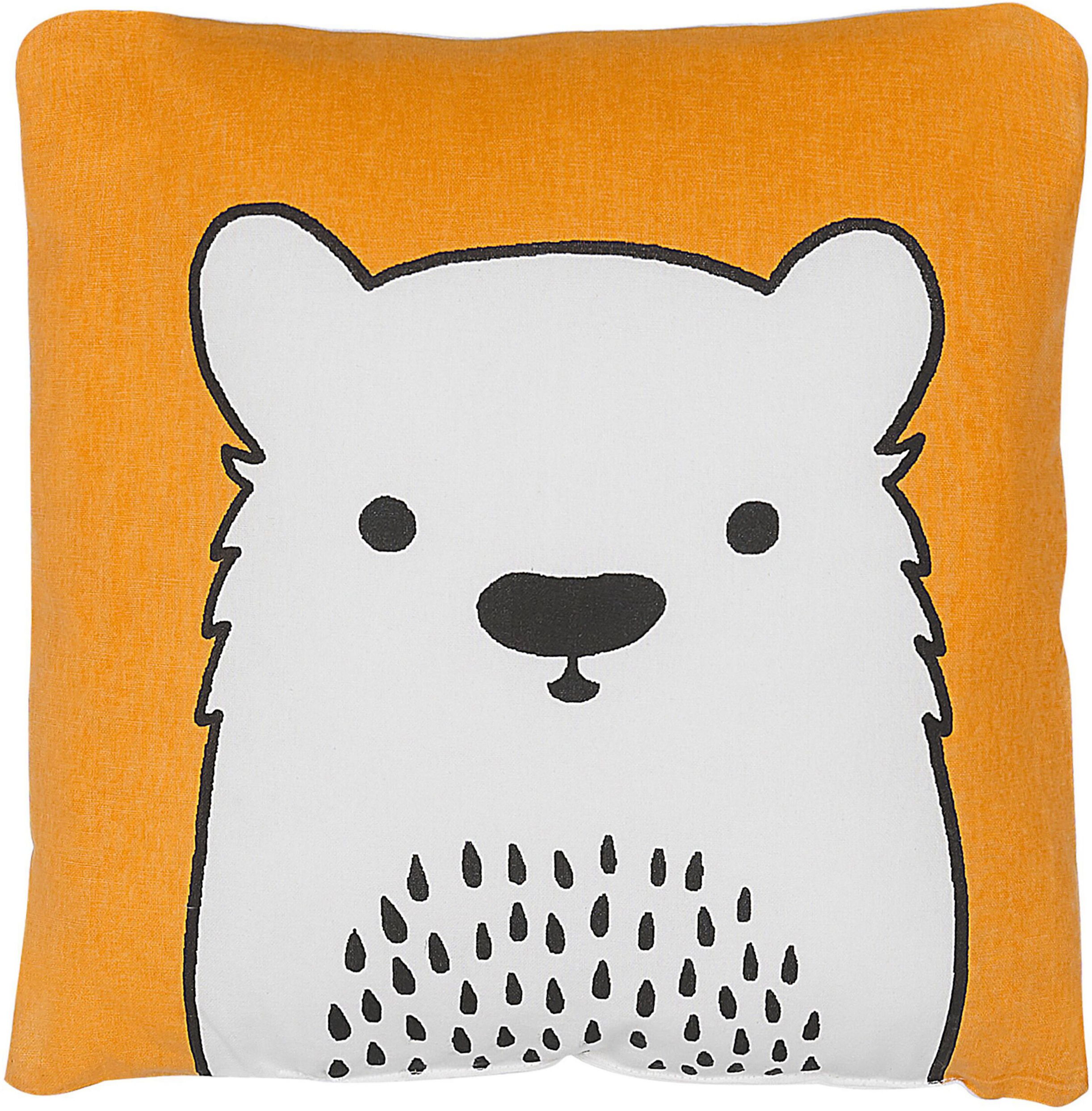 Beliani Kids Cushion Orange Fabric Bear Image Pillow with Filling Soft Childrens' Toy