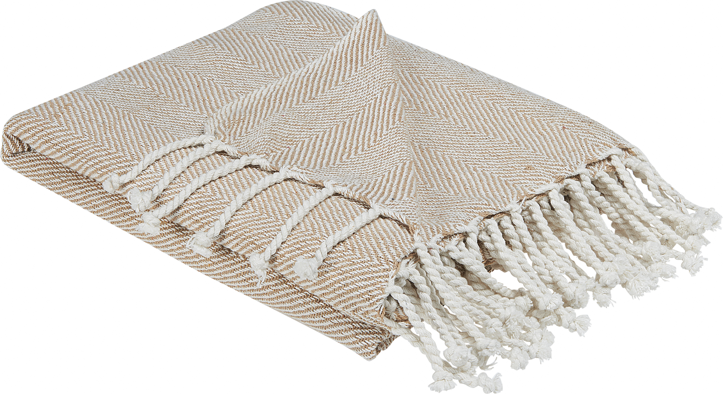 Beliani Blanket Beige Cotton 130 x 160 cm Bed Throw Boho Coastal