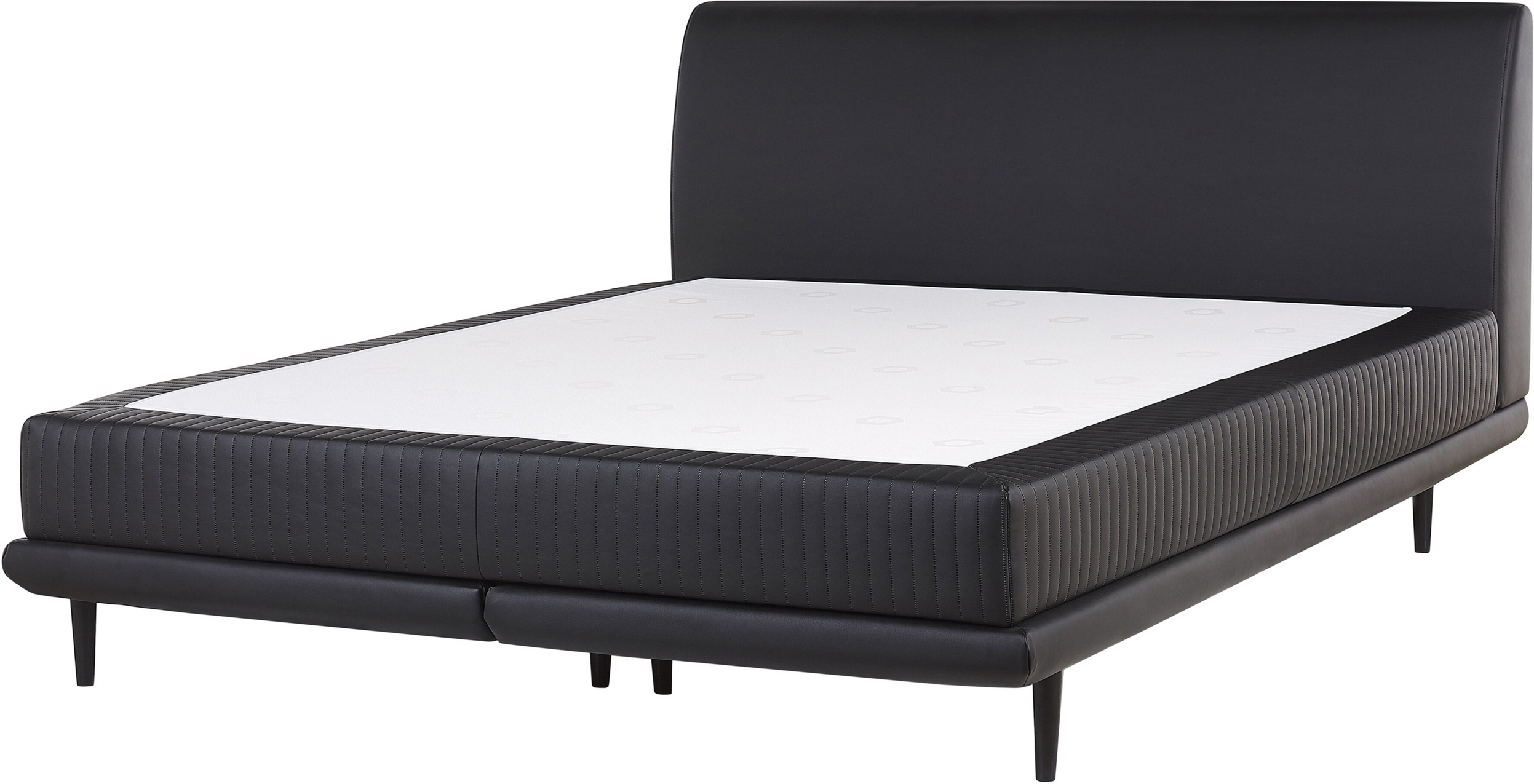 Beliani EU Super King Size Continental Divan Bed 6ft Black Faux Leather with Zigzag Spring Mattress and Topper