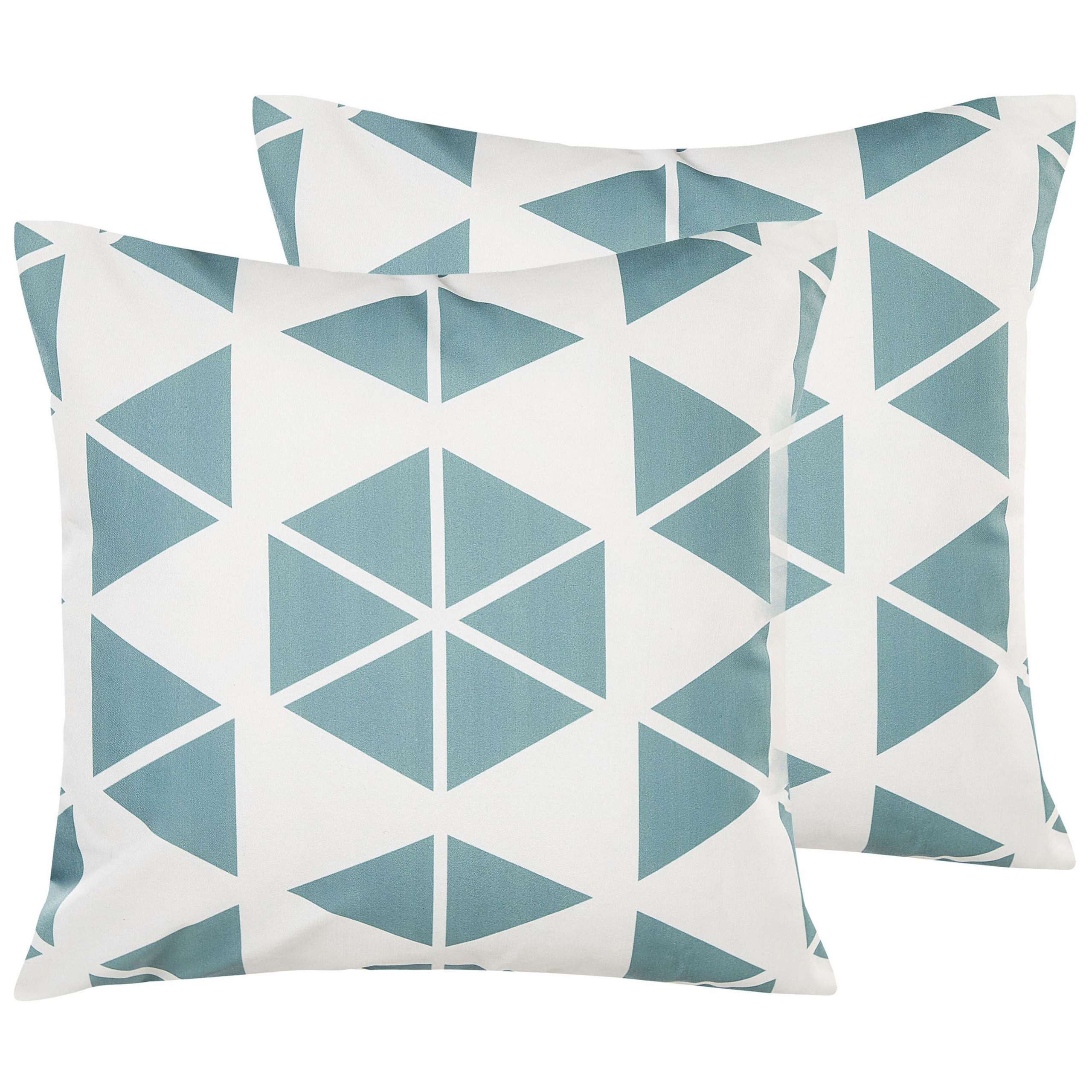 Beliani Set of 2 Outdoor Garden Pillows White and Blue Polyester Square 45 x 45 cm Triangle Geometric Pattern