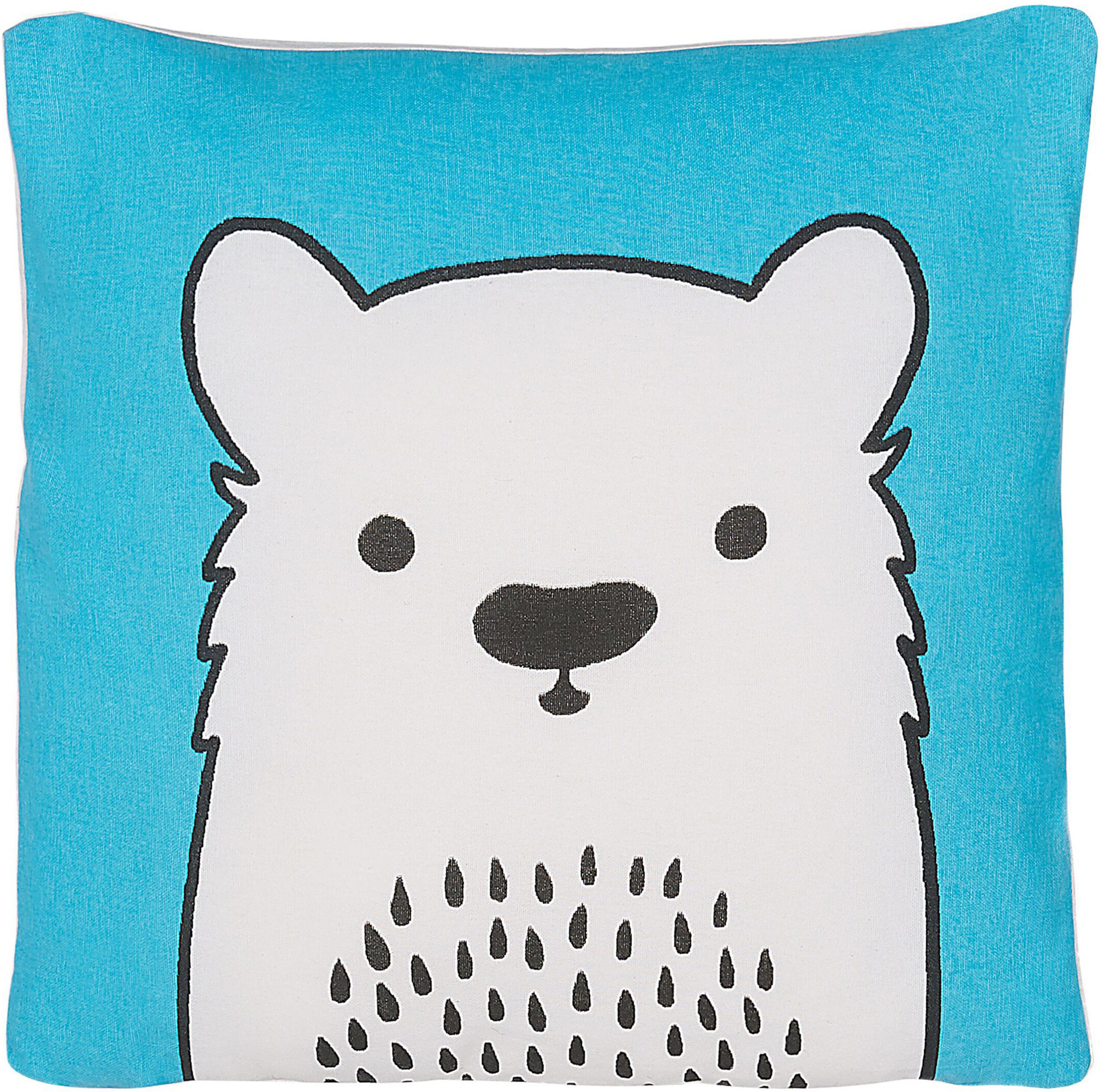 Beliani Kids Cushion Blue Fabric Bear Image Pillow with Filling Soft Childrens' Toy